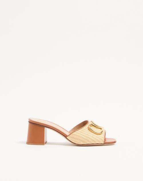 Valentino Garavani - Vlogo Signature Slide Sandal In Raffia 60mm - Beige - Woman - Sandals